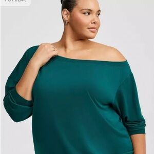 Torrid Deep Teal Off-Shoulder Sweatshirt